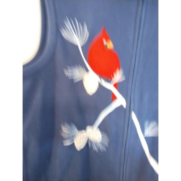 Rebecca Malone Size M Full Zip Fleece Vest Navy Blue w/Winter Birds - Picture 2 of 7